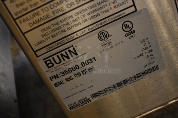 NICE! 2014 Bunn Model MHG Stainless Steel Commercial Countertop 2 Hopper Coffee Bean Grinder. 120 Volts, 1 Phase. 9x16x30. Tested and Working! - Image 4 of 4