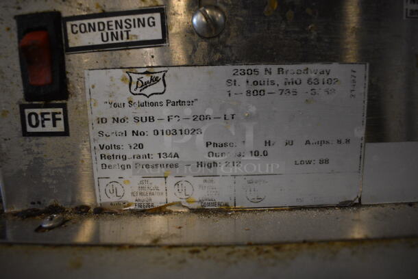 NICE! Duke Model SUB-FC-206-LT Stainless Steel Commercial Electric Powered Refrigerated Prep Table. 120 Volts, 1 Phase. 86x34x37. Cannot Test - Unit Was Previously Hardwired - Image 6 of 6