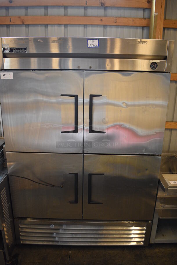 SWEET! True Model T-49-4 Stainless Steel Commercial 4 Half Size Door Reach In Cooler w/ Poly Coated Racks on Commercial Casters. 115 Volts, 1 Phase. 54x30x83. Tested and Working! - Image 1 of 6