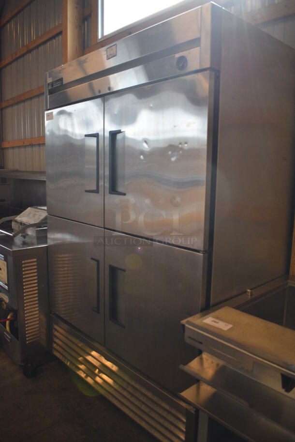 SWEET! True Model T-49-4 Stainless Steel Commercial 4 Half Size Door Reach In Cooler w/ Poly Coated Racks on Commercial Casters. 115 Volts, 1 Phase. 54x30x83. Tested and Working! - Image 2 of 6