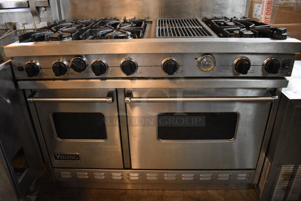 GREAT! Viking Professional Stainless Steel Commercial Gas Powered 6 Burner Range w/ Center Grates and 2 Lower Ovens. 48x27x47 - Image 3 of 8