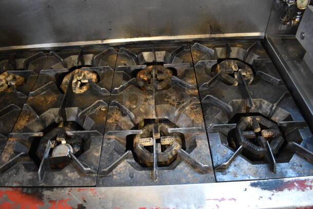 SWEET! Dynamic Cooking Systems Stainless Steel Commercial Gas Powered 10 Burner Range w/ 2 Lower Ovens, Backsplash and Overshelf on Commercial Casters. 60x30x60 - Image 3 of 8
