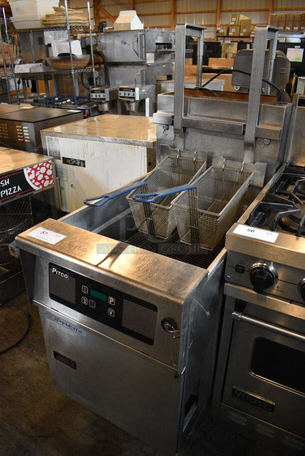 SWEET! 2015 Pitco Frialator Model SSH75 ENERGY STAR Stainless Steel Commercial Natural Gas Powered Deep Fat Fryer w/ 2 Metal Fry Baskets on Commercial Casters. 105,000 BTU. 20x35x56 - Image 2 of 7
