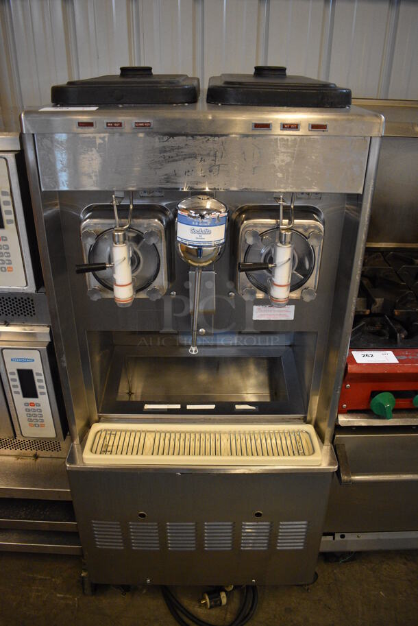FANTASTIC! Taylor Model 342D-27 Stainless Steel Commercial Floor Style Air Cooled 2 Flavor Frozen Beverage Machine w/ Drink Mixing Attachment on Commercial Casters. 208-230 Volts, 1 Phase. 26x32x62