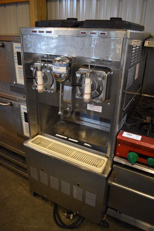 FANTASTIC! Taylor Model 342D-27 Stainless Steel Commercial Floor Style Air Cooled 2 Flavor Frozen Beverage Machine w/ Drink Mixing Attachment on Commercial Casters. 208-230 Volts, 1 Phase. 26x32x62 - Image 2 of 6