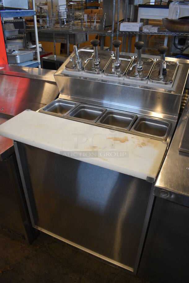 GREAT! Silver King Model SKF2A Stainless Steel Commercial Cooler w/ Bar Topping Rail, 5 Drop Ins w/ Pumps, 4 Drop In Bins and Cutting Board. 115 Volts, 1 Phase. 27x32x44. Tested and Powers On But Does Not Get Cold - Image 2 of 6