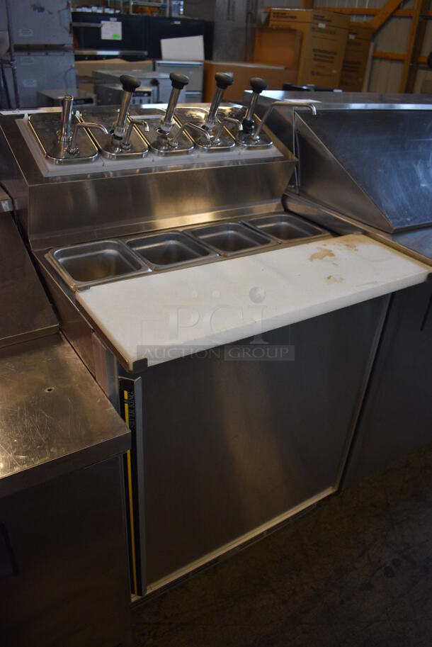 GREAT! Silver King Model SKF2A Stainless Steel Commercial Cooler w/ Bar Topping Rail, 5 Drop Ins w/ Pumps, 4 Drop In Bins and Cutting Board. 115 Volts, 1 Phase. 27x32x44. Tested and Powers On But Does Not Get Cold - Image 4 of 6