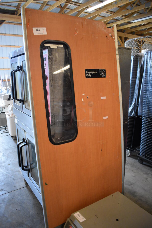 Wood Pattern Swinging Kitchen Door w/ View Through Window. 35x1x78 - Image 1 of 3