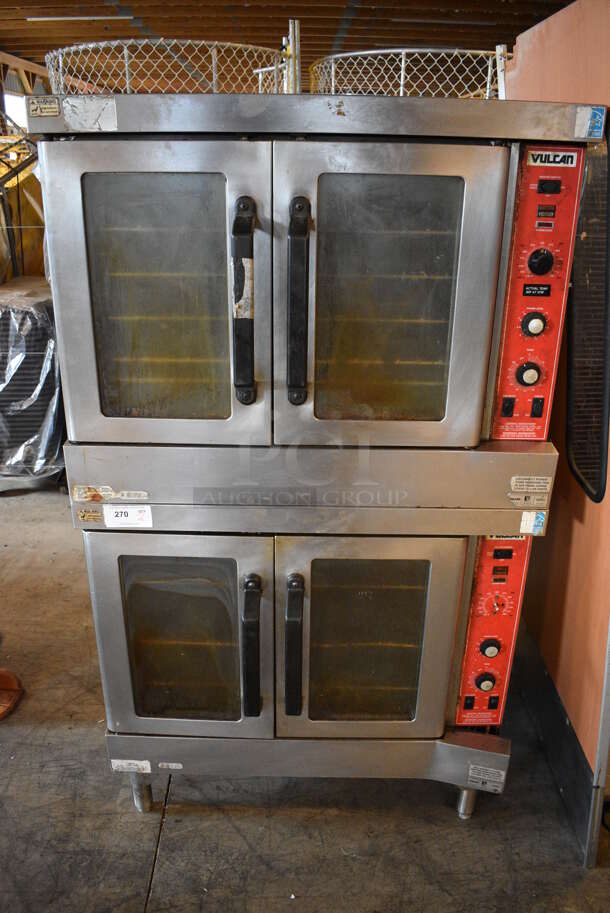 2 BEAUTIFUL! Vulcan ENERGY STAR Stainless Steel Commercial Gas Powered Full Size Convection Ovens w/ View Through Doors, Metal Oven Racks and Thermostatic Controls. 40x40x70. 2 Times Your Bid!