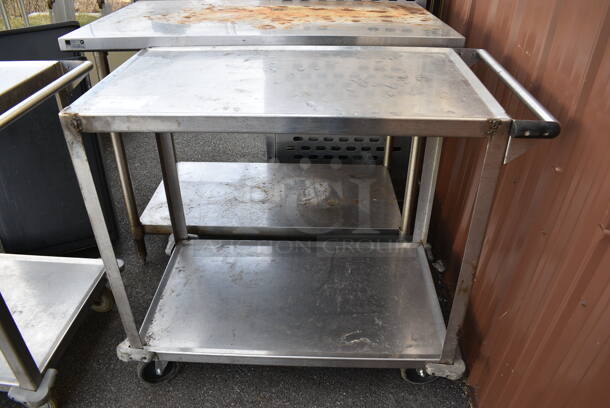 Metal Commercial Cart w/ Undershelf and Push Handle on Commercial Casters. 40x23x36