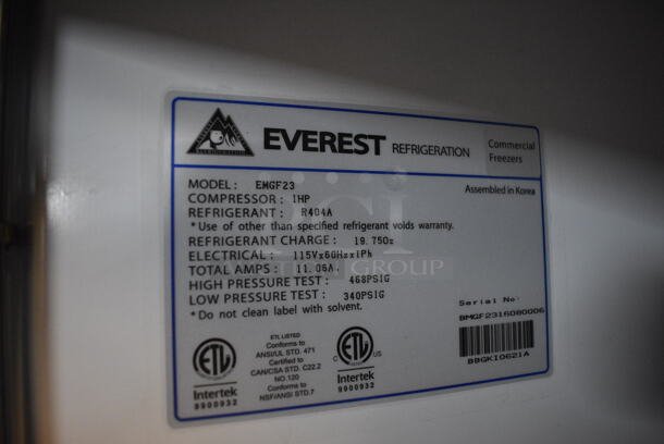 GREAT! Everest Model EMGF23 Metal Commercial Single Door Reach In Freezer Merchandiser w/ Poly Coated Racks. 115 Volts, 1 Phase. 29x32x79. Tested and Powers On But Does Not Get Cold - Image 6 of 7