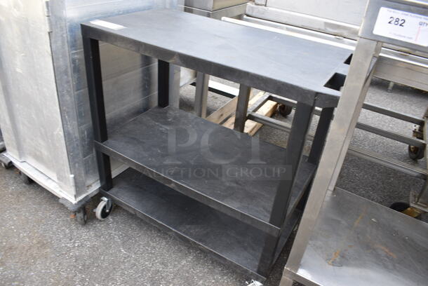Black Poly Cart w/ Push Handle and 2 Undershelves on Commercial Casters. 35x17.5x34.5 - Image 2 of 3