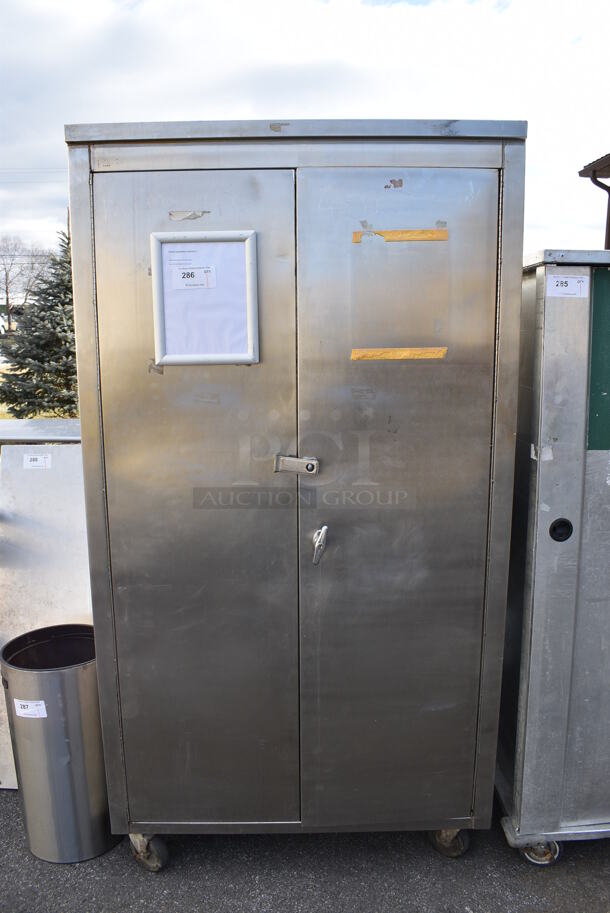 Stainless Steel Commercial 2 Door Cabinet on Commercial Casters. 42x30x79