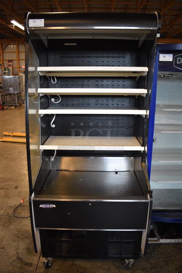 NICE! Federal Industries Model RSSM378SC-3 Metal Commercial Open Grab N Go Merchandiser w/ Metal Shelves on Commercial Casters. 120/208-240 Volts, 1 Phase. 36x36x82