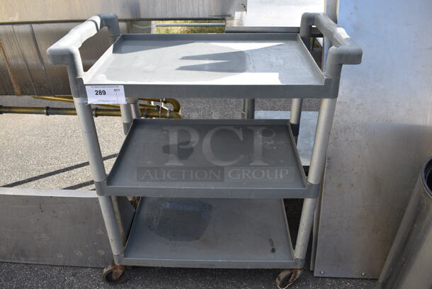 Gray Poly 3 Tier Cart w/ Push Handles and 2 Undershelves on Commercial Casters. 31x16x37