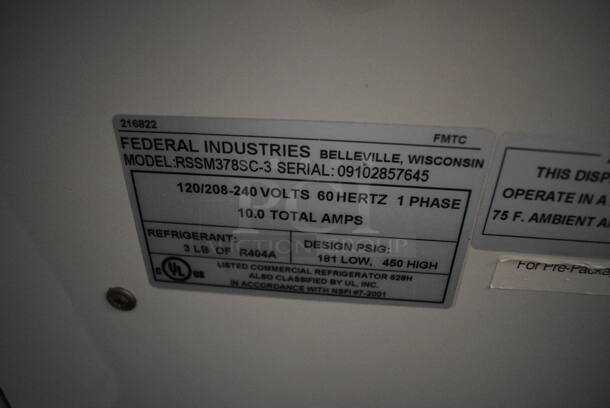 NICE! Federal Industries Model RSSM378SC-3 Metal Commercial Open Grab N Go Merchandiser w/ Metal Shelves on Commercial Casters. 120/208-240 Volts, 1 Phase. 36x36x82 - Image 6 of 7