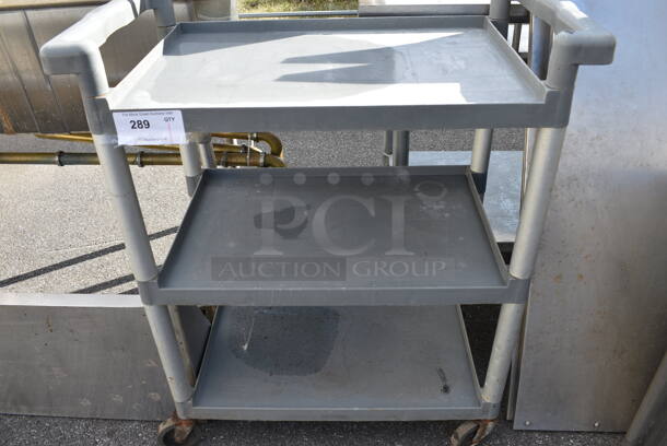 Gray Poly 3 Tier Cart w/ Push Handles and 2 Undershelves on Commercial Casters. 31x16x37 - Image 3 of 3