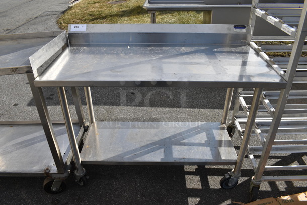 Stainless Steel Commercial Table w/ Undershelf and Backsplash on Commercial Casters. 48x24x41