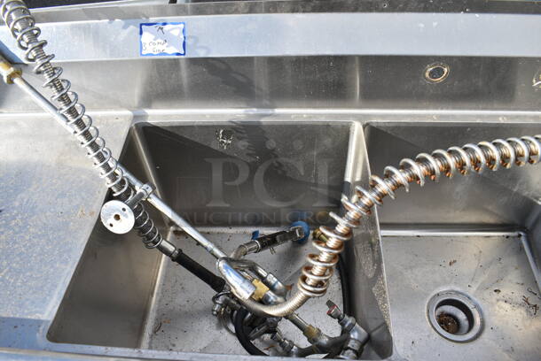 Stainless Steel Commercial 3 Bay Sink w/ Left Side Drainboard, Faucet and 2 Spray Nozzle. 74x24x44. Bays 18x18x13. Drainboard 16x20x1 - Image 5 of 5
