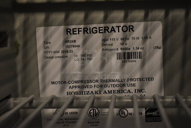 GREAT! 2018 Hoshizaki Model HR24B Stainless Steel Commercial Single Door Undercounter Cooler. 115 Volts, 1 Phase. 24x25x36. Tested and Working! - Image 5 of 5