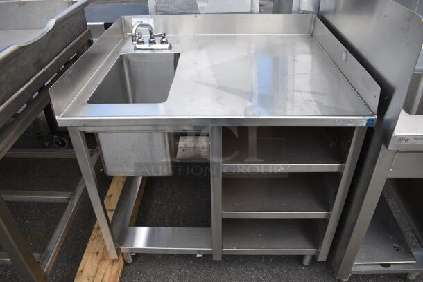 Stainless Steel Commercial Counter w/ Sink Basin, Faucet, Handles, Side/Back Splash Guards and 3 Undershelves. 36x31x38. Bay 10x18x12