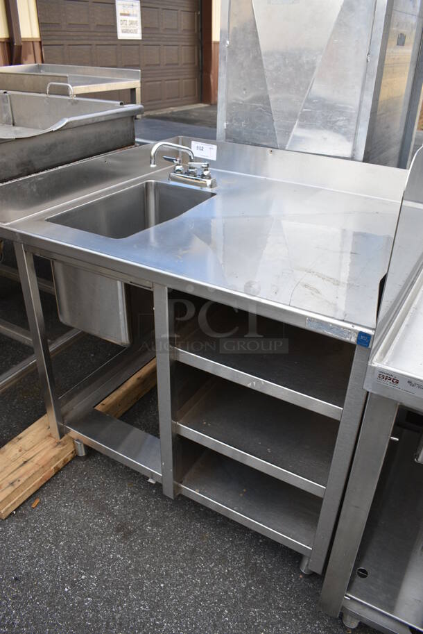 Stainless Steel Commercial Counter w/ Sink Basin, Faucet, Handles, Side/Back Splash Guards and 3 Undershelves. 36x31x38. Bay 10x18x12 - Image 2 of 4