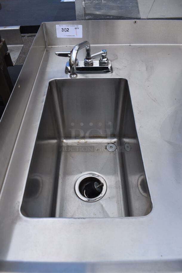 Stainless Steel Commercial Counter w/ Sink Basin, Faucet, Handles, Side/Back Splash Guards and 3 Undershelves. 36x31x38. Bay 10x18x12 - Image 4 of 4
