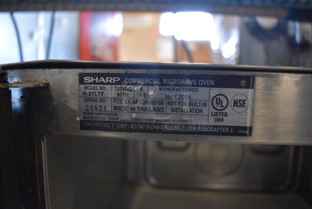 2014 Sharp Model R-21LTF Stainless Steel Commercial Countertop Microwave Oven. 120 Volts, 1 Phase. 20.5x17x12 - Image 4 of 4