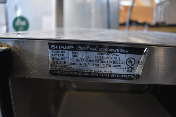 2013 Sharp Model R-21LTF Stainless Steel Commercial Countertop Microwave Oven. 120 Volts, 1 Phase. 20.5x17x12 - Image 5 of 5