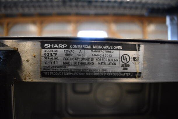 2013 Sharp Model R-21LTF Stainless Steel Commercial Countertop Microwave Oven. 120 Volts, 1 Phase. 20.5x17x12 - Image 4 of 4