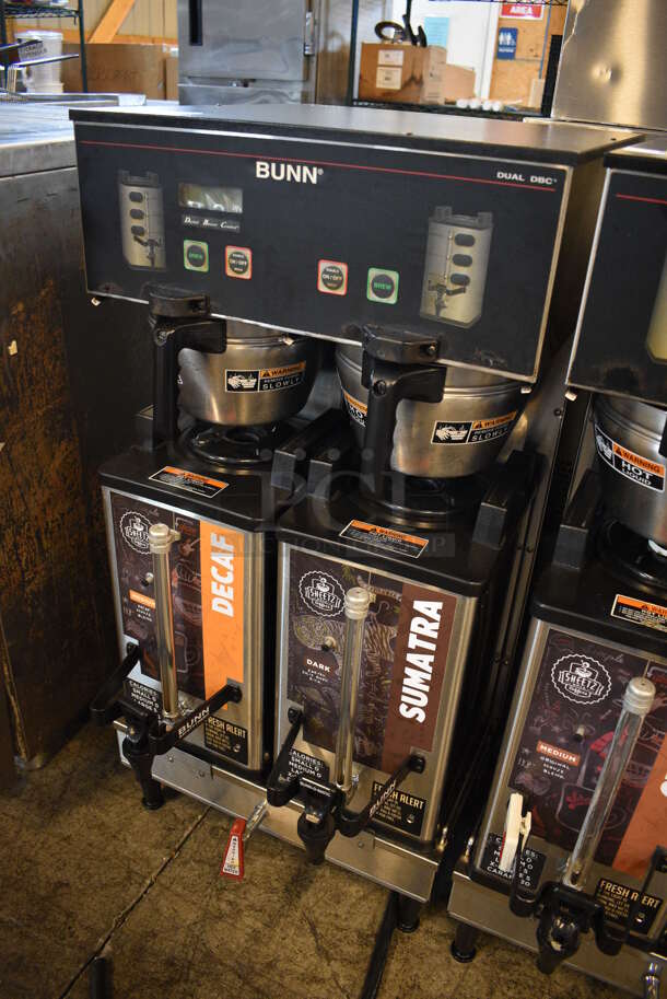 GREAT! 2012 Bunn Model DUAL SH DBC Stainless Steel Commercial Countertop Dual Coffee Machine w/ Hot Water Dispenser, 2 Bunn Model SH SERVER Satellite Servers and 2 Metal Brew Baskets. 120/208-240 Volts, 1 Phase. 18x23x36. Tested and Working! - Image 2 of 5