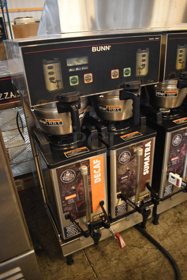 GREAT! 2012 Bunn Model DUAL SH DBC Stainless Steel Commercial Countertop Dual Coffee Machine w/ Hot Water Dispenser, 2 Bunn Model SH SERVER Satellite Servers and 2 Metal Brew Baskets. 120/208-240 Volts, 1 Phase. 18x23x36. Tested and Working! - Image 3 of 5