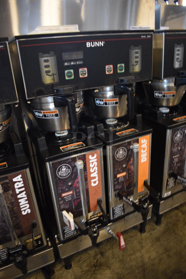 GREAT! 2012 Bunn Model DUAL SH DBC Stainless Steel Commercial Countertop Dual Coffee Machine w/ Hot Water Dispenser, 2 Bunn Model SH SERVER Satellite Servers and 2 Metal Brew Baskets. 120/208-240 Volts, 1 Phase. 18x23x36. Tested and Working! - Image 3 of 5