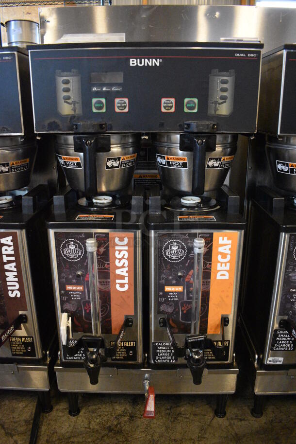 GREAT! 2012 Bunn Model DUAL SH DBC Stainless Steel Commercial Countertop Dual Coffee Machine w/ Hot Water Dispenser, 2 Bunn Model SH SERVER Satellite Servers and 2 Metal Brew Baskets. 120/208-240 Volts, 1 Phase. 18x23x36. Tested and Working! - Image 4 of 5