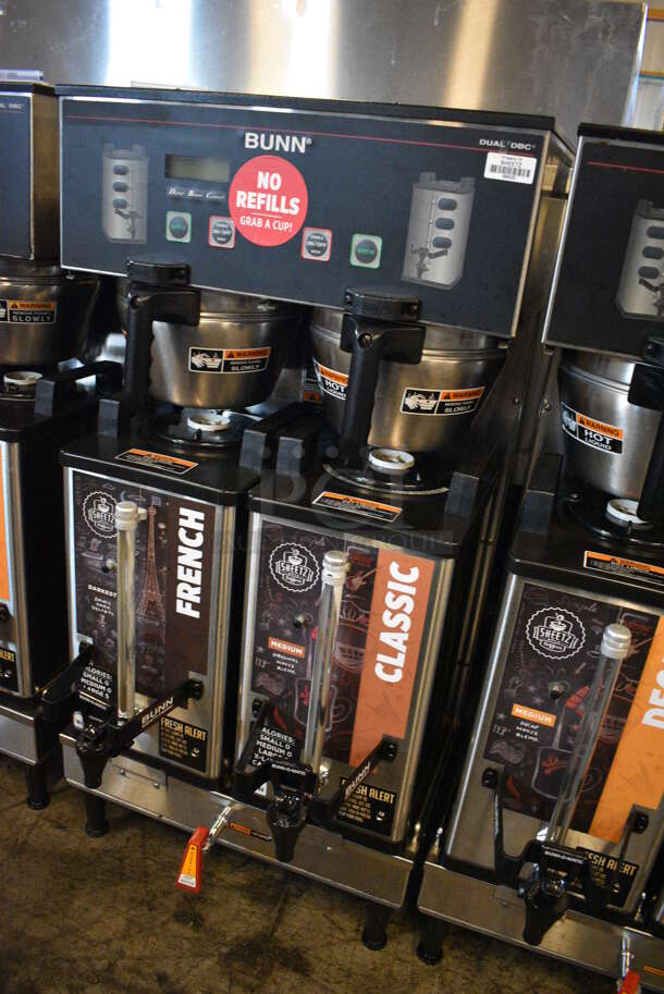 GREAT! 2017 Bunn Model DUAL SH DBC Stainless Steel Commercial Countertop Dual Coffee Machine w/ Hot Water Dispenser, 2 Bunn Model SH SERVER Satellite Servers and 2 Metal Brew Baskets. 120/208-240 Volts, 1 Phase. 18x23x36. Tested and Working! - Image 2 of 5