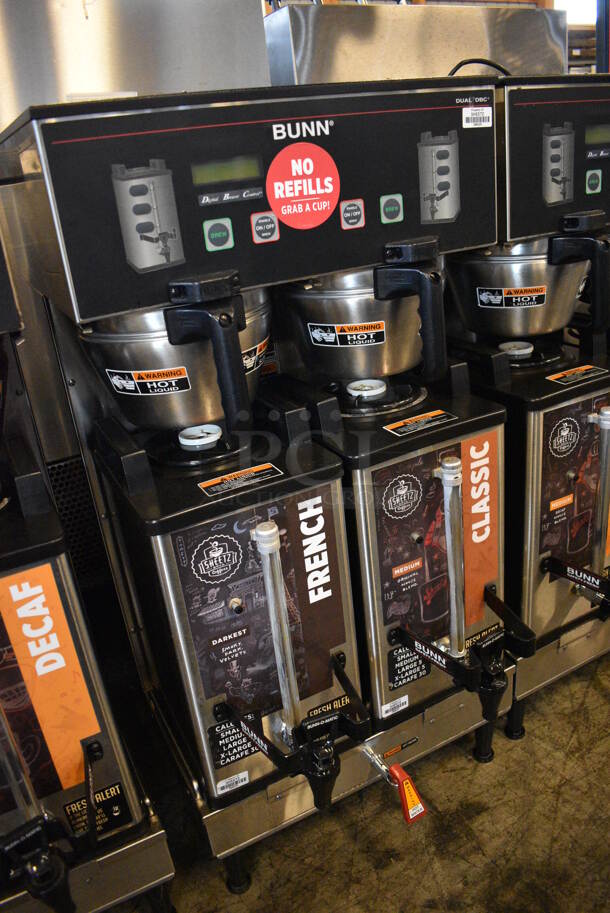 GREAT! 2017 Bunn Model DUAL SH DBC Stainless Steel Commercial Countertop Dual Coffee Machine w/ Hot Water Dispenser, 2 Bunn Model SH SERVER Satellite Servers and 2 Metal Brew Baskets. 120/208-240 Volts, 1 Phase. 18x23x36. Tested and Working! - Image 3 of 5
