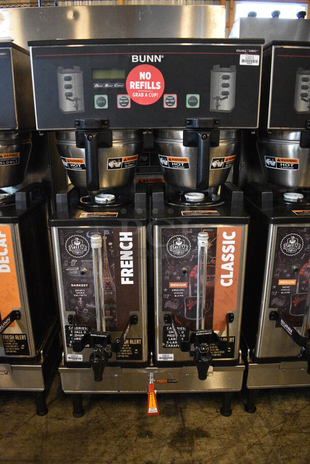 GREAT! 2017 Bunn Model DUAL SH DBC Stainless Steel Commercial Countertop Dual Coffee Machine w/ Hot Water Dispenser, 2 Bunn Model SH SERVER Satellite Servers and 2 Metal Brew Baskets. 120/208-240 Volts, 1 Phase. 18x23x36. Tested and Working! - Image 4 of 5