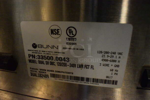 GREAT! 2017 Bunn Model DUAL SH DBC Stainless Steel Commercial Countertop Dual Coffee Machine w/ Hot Water Dispenser, 2 Bunn Model SH SERVER Satellite Servers and 2 Metal Brew Baskets. 120/208-240 Volts, 1 Phase. 18x23x36. Tested and Working! - Image 5 of 5