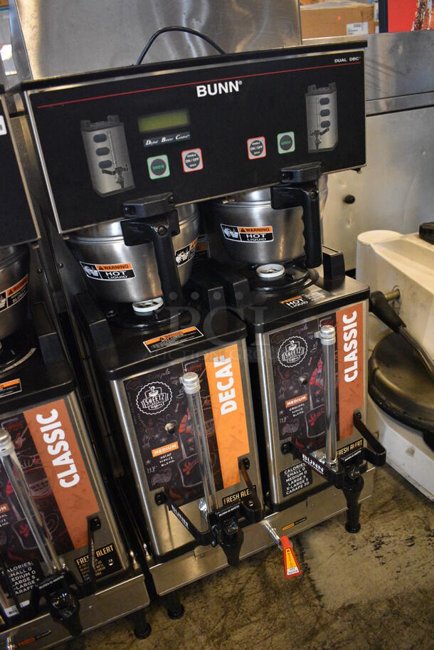 GREAT! 2016 Bunn Model DUAL SH DBC Stainless Steel Commercial Countertop Dual Coffee Machine w/ Hot Water Dispenser, 2 Bunn Model SH SERVER Satellite Servers and 2 Metal Brew Baskets. 120/208-240 Volts, 1 Phase. 18x23x36. Tested and Working! - Image 2 of 5
