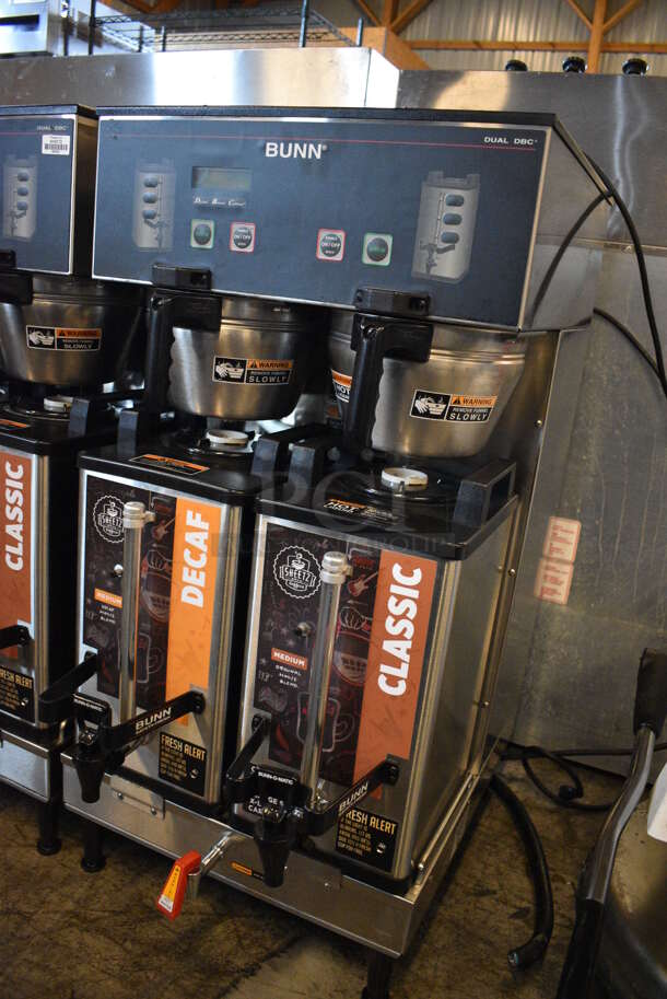GREAT! 2016 Bunn Model DUAL SH DBC Stainless Steel Commercial Countertop Dual Coffee Machine w/ Hot Water Dispenser, 2 Bunn Model SH SERVER Satellite Servers and 2 Metal Brew Baskets. 120/208-240 Volts, 1 Phase. 18x23x36. Tested and Working! - Image 3 of 5