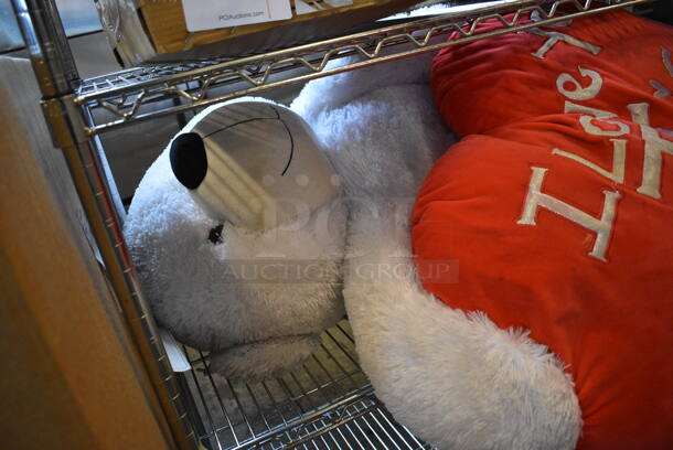 White Teddy Bear Holding Heart. Sitting Bear Is 26" High - Image 3 of 4