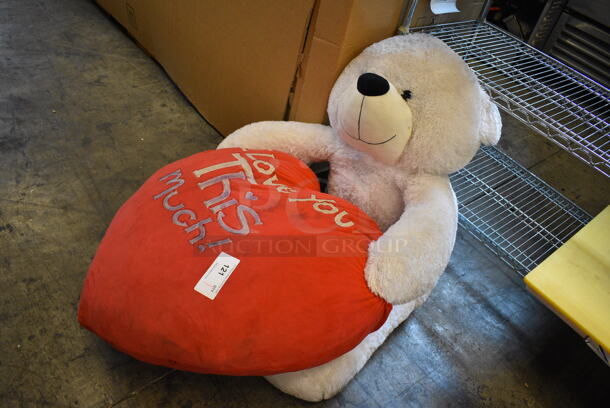White Teddy Bear Holding Heart. Sitting Bear Is 26" High - Image 4 of 4