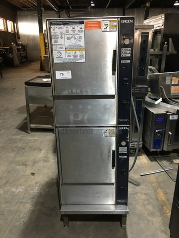 NICE! Groen Smart Steam Commercial Natural Gas Powered Steamer! With Top & Bottom Solid Doors! All Stainless Steel! Model SSB5G Serial J7666ST11! 120V 1Phase! On Commercial Casters!