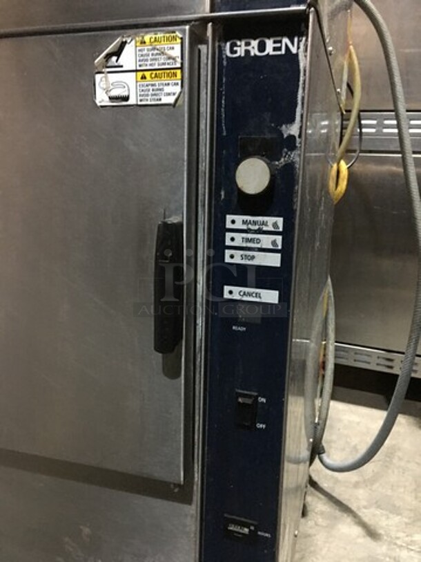 NICE! Groen Smart Steam Commercial Natural Gas Powered Steamer! With Top & Bottom Solid Doors! All Stainless Steel! Model SSB5G Serial J7666ST11! 120V 1Phase! On Commercial Casters! - Image 8 of 10