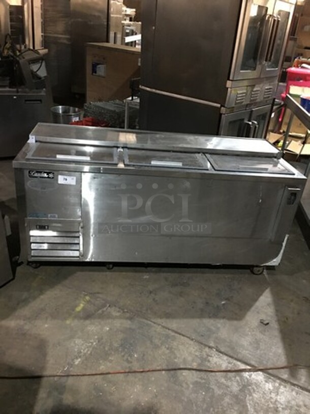 Leader Commercial 3 Door Refrigerated Beer Cooler! All Stainless Steel! Model ESBC72SC Serial NQ10S1410! 115V 1 Phase! On Casters! 