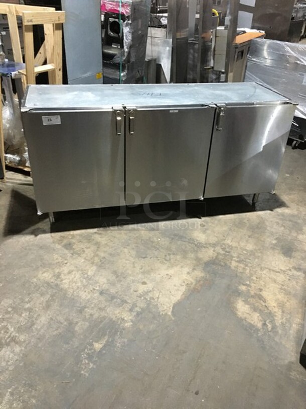 Glastender Commercial Refrigerated 3 Door Bar Back! All Stainless Steel! Model LP72L6SN Serial 404169479N! 120V 1Phase! Remote Compressor/No Compressor!