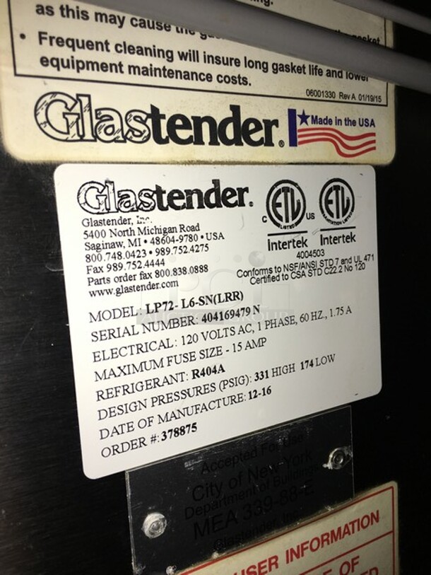 Glastender Commercial Refrigerated 3 Door Bar Back! All Stainless Steel! Model LP72L6SN Serial 404169479N! 120V 1Phase! Remote Compressor/No Compressor! - Image 8 of 10
