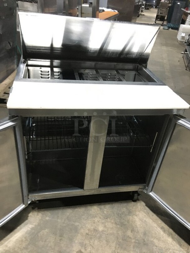 Avantco Commercial Refrigerated Sandwich Prep Table! With 2 Door Underneath Storage Space! With Commercial Cutting Board! All Stainless Steel! Model 178SCL236! 115V! On Casters! - Image 5 of 10