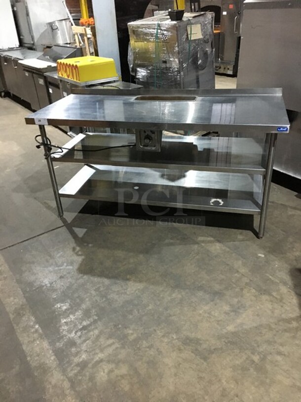 AMAZING! Wells Commercial Work/Prep Table! With Built In Rectangular Warmer! With Thermostat Control! With 2 Shelf Underneath Storage Space! All Stainless Steel! With Backsplash! Model HMP6ULD Serial BITTD061800246! 120V! On Legs!