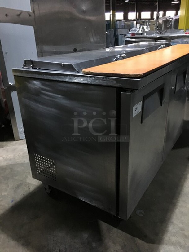 True Refrigerated 3 Door Stainless Steel Sandwich Prep Table! With Poly Coated Racks! With Wooden Cutting Board! Model TSSU7218 Serial 7296098! 115V 1Phase! On Commercial Casters! - Image 2 of 10